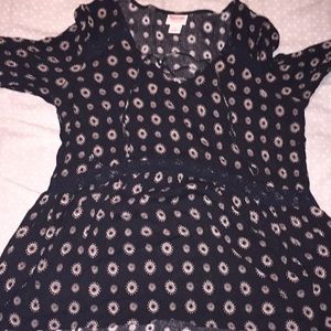 Black Lace Up Patterned Blouse